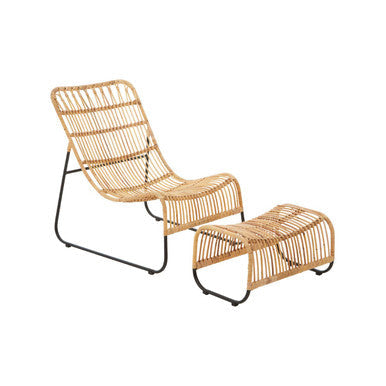 Rattan Chair and Footstool Set