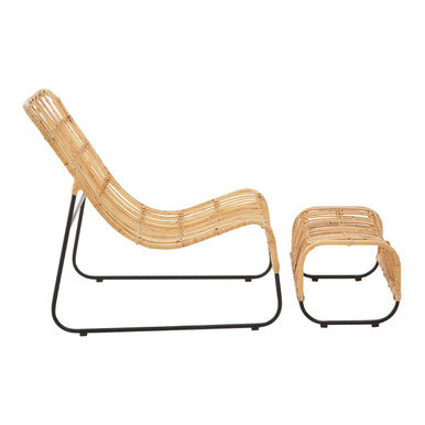 Rattan Chair and Footstool Set