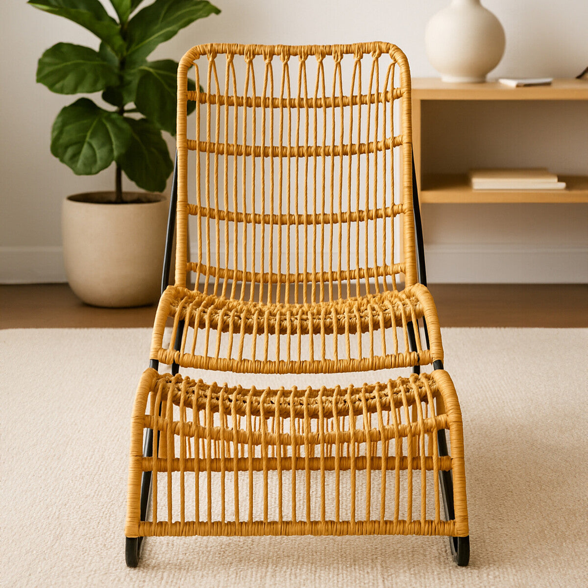 Rattan Chair and Footstool Set