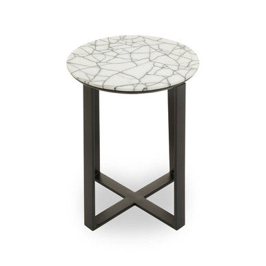 Marble Top Side Table With Black Iron Stand