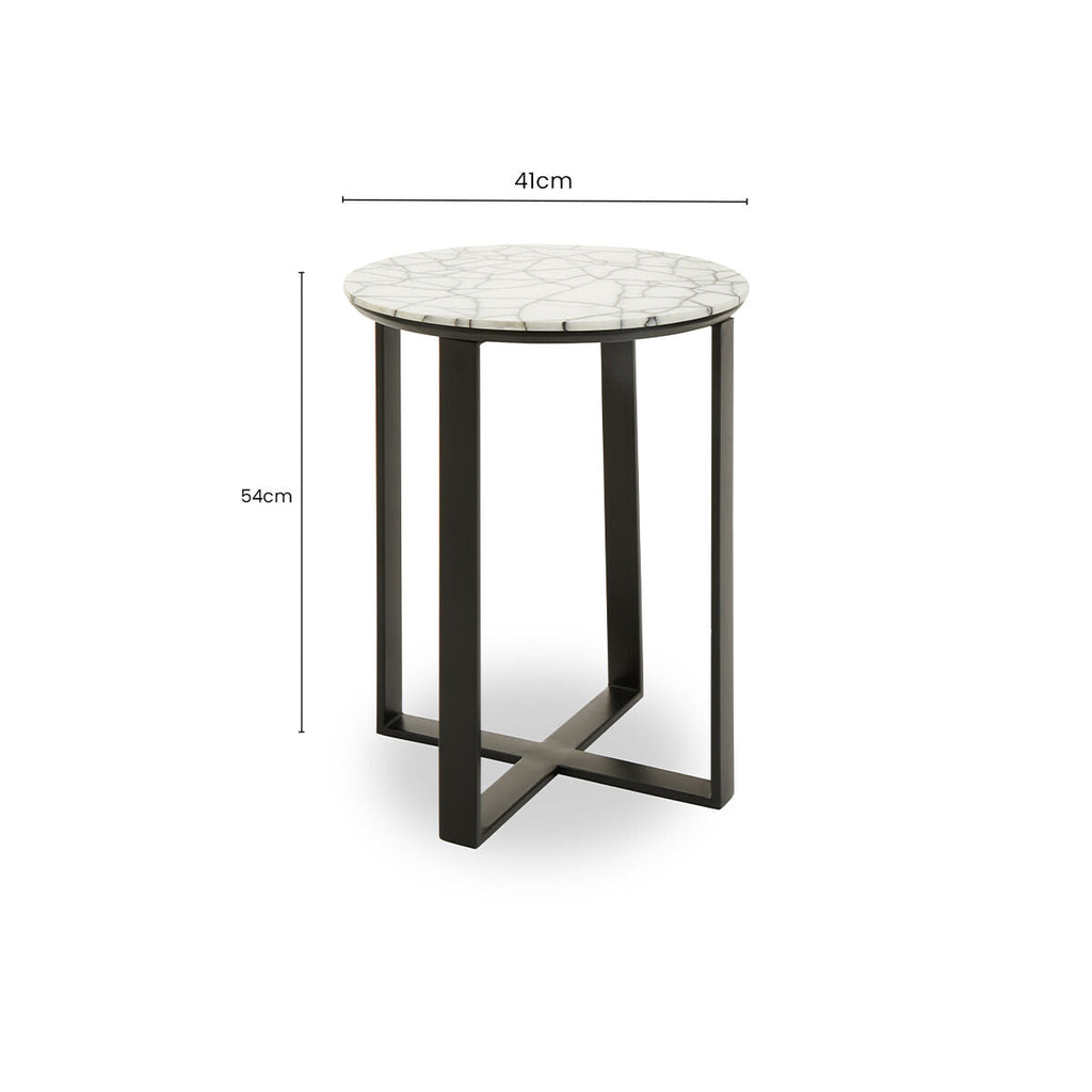 Marble Top Side Table With Black Iron Stand
