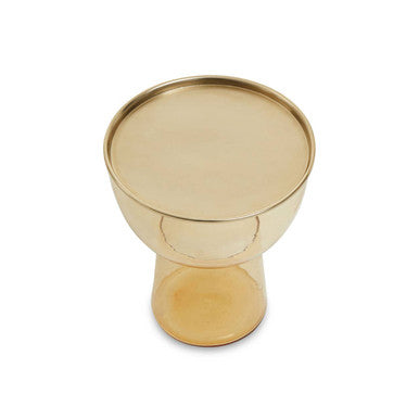 Retro Amber Glass Side Table with Gold-Tone Metal Frame