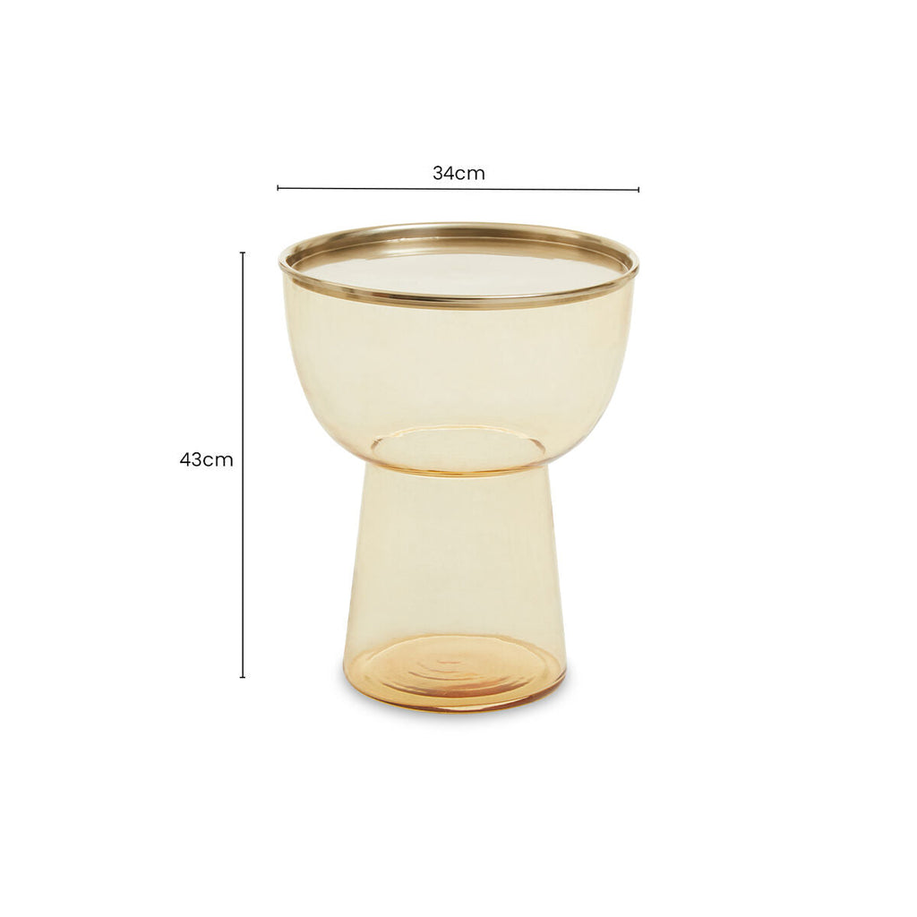 Retro Amber Glass Side Table with Gold-Tone Metal Frame