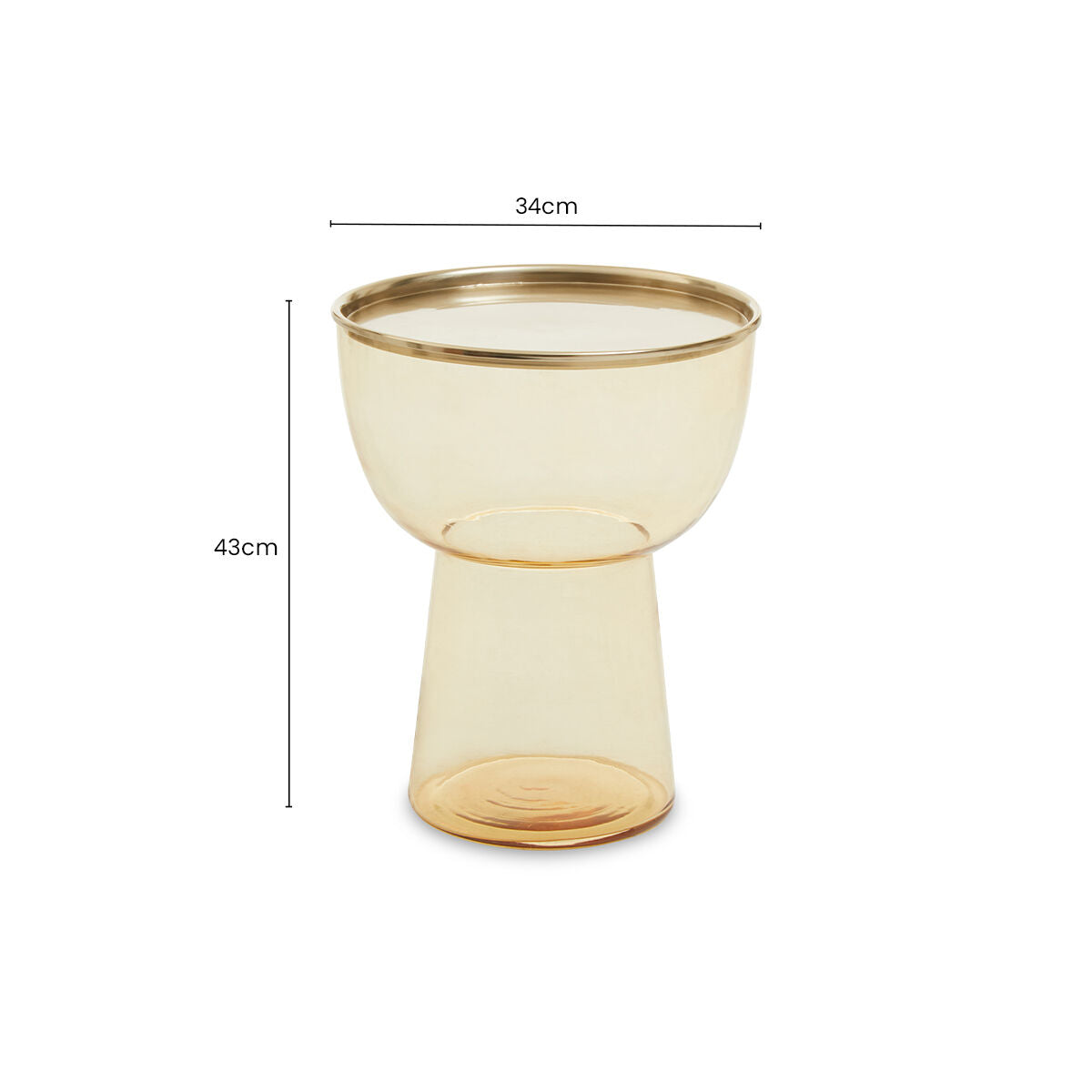 Retro Amber Glass Side Table with Gold-Tone Metal Frame