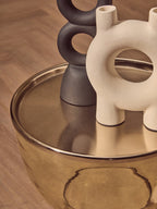 Retro Amber Glass Side Table with Gold-Tone Metal Frame