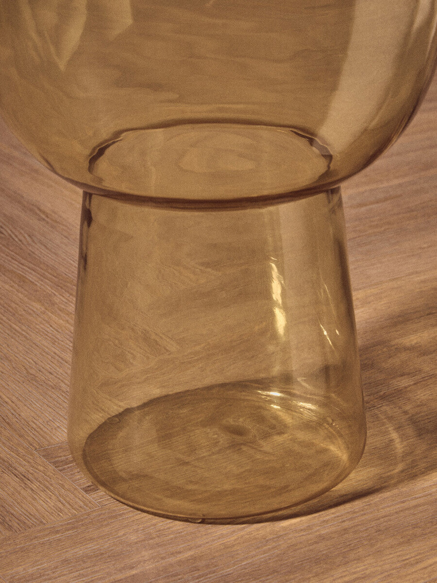 Retro Amber Glass Side Table with Gold-Tone Metal Frame