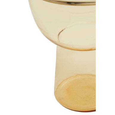 Retro Amber Glass Side Table with Gold-Tone Metal Frame
