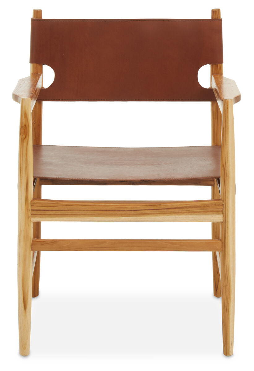 Handcrafted Teak Chair with Antique Brown Leather
