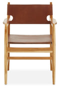 Handcrafted Teak Chair with Antique Brown Leather