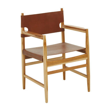 Handcrafted Teak Chair with Antique Brown Leather