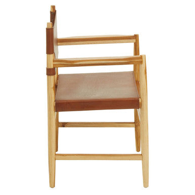 Handcrafted Teak Chair with Antique Brown Leather