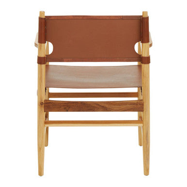 Handcrafted Teak Chair with Antique Brown Leather
