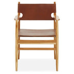 Handcrafted Teak Chair with Antique Brown Leather
