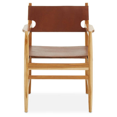 Handcrafted Teak Chair with Antique Brown Leather