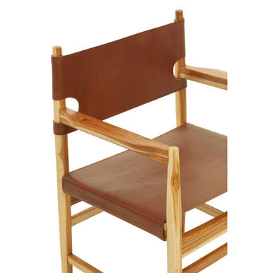 Handcrafted Teak Chair with Antique Brown Leather