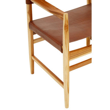 Handcrafted Teak Chair with Antique Brown Leather