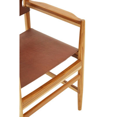 Handcrafted Teak Chair with Antique Brown Leather