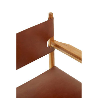 Handcrafted Teak Chair with Antique Brown Leather