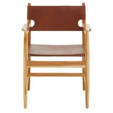 Handcrafted Teak Chair with Antique Brown Leather