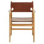 Handcrafted Teak Chair with Antique Brown Leather