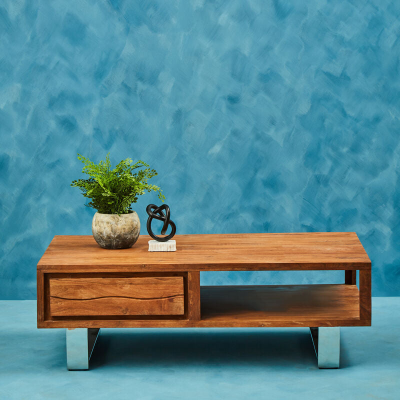 Acacia Wood Coffee Table with Drawer