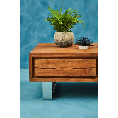 Acacia Wood Coffee Table with Drawer