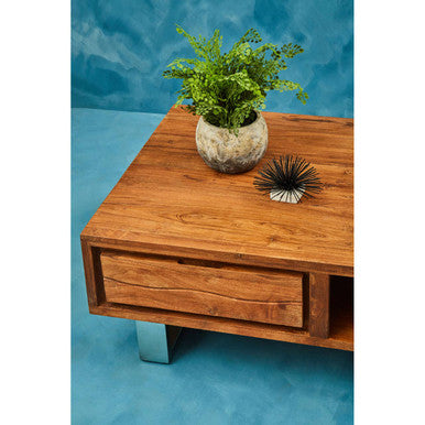 Acacia Wood Coffee Table with Drawer