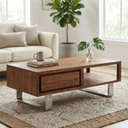 Acacia Wood Coffee Table with Drawer