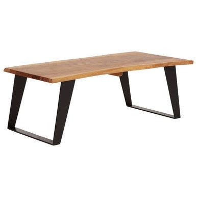 Live Edge Acacia Wood Top Coffee Table with Black Iron Legs