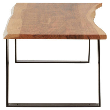 Live Edge Acacia Wood Top Coffee Table with Black Iron Legs