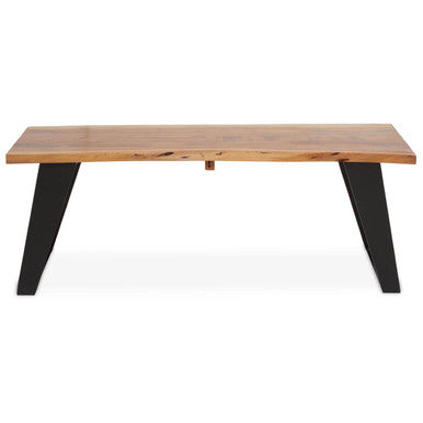 Live Edge Acacia Wood Top Coffee Table with Black Iron Legs