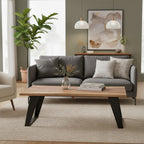 Live Edge Acacia Wood Top Coffee Table with Black Iron Legs