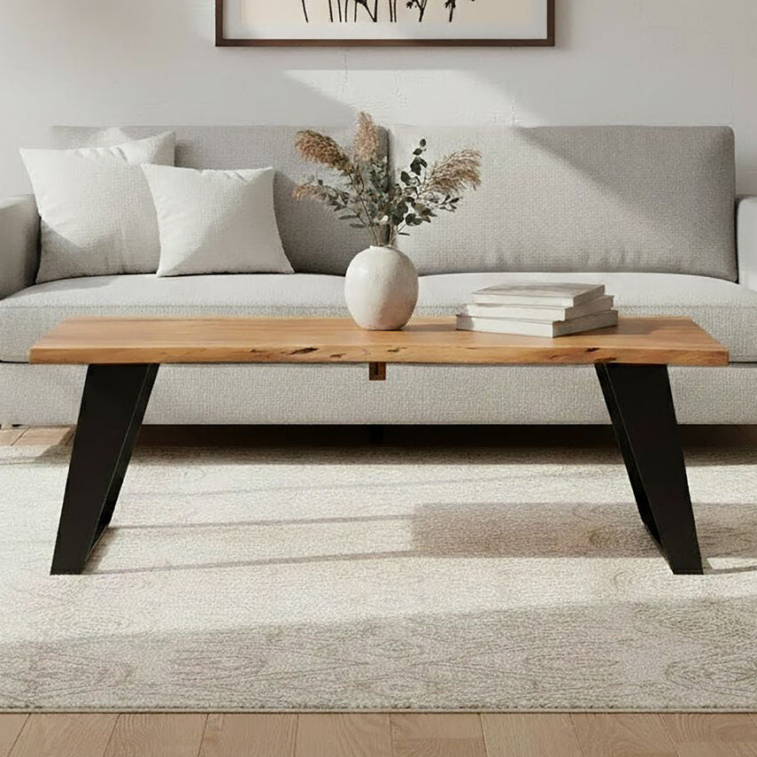 Live Edge Acacia Wood Top Coffee Table with Black Iron Legs