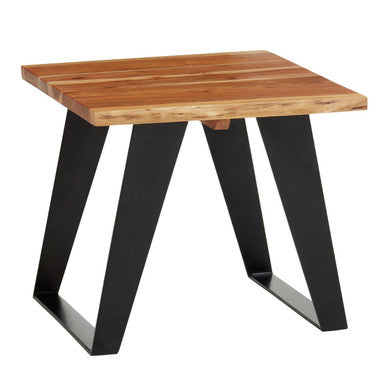 Brown Acacia Wood Top Side Table with Black Metal Legs