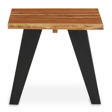 Brown Acacia Wood Top Side Table with Black Metal Legs