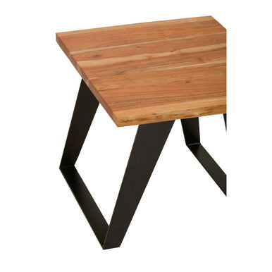 Brown Acacia Wood Top Side Table with Black Metal Legs