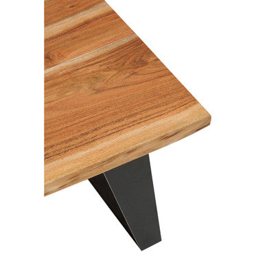 Brown Acacia Wood Top Side Table with Black Metal Legs