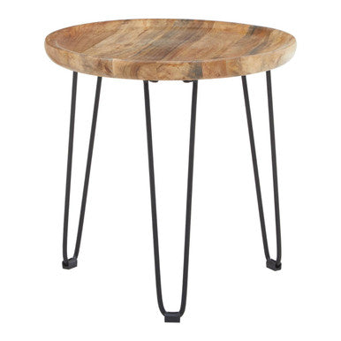 Natural Mango Wood Small Side Table with Black Iron Legs