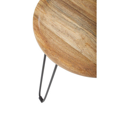 Natural Mango Wood Small Side Table with Black Iron Legs