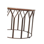 Natural Solid Acacia Wood Round Coffee Table with Dark Geometric Lattice Metal Frame