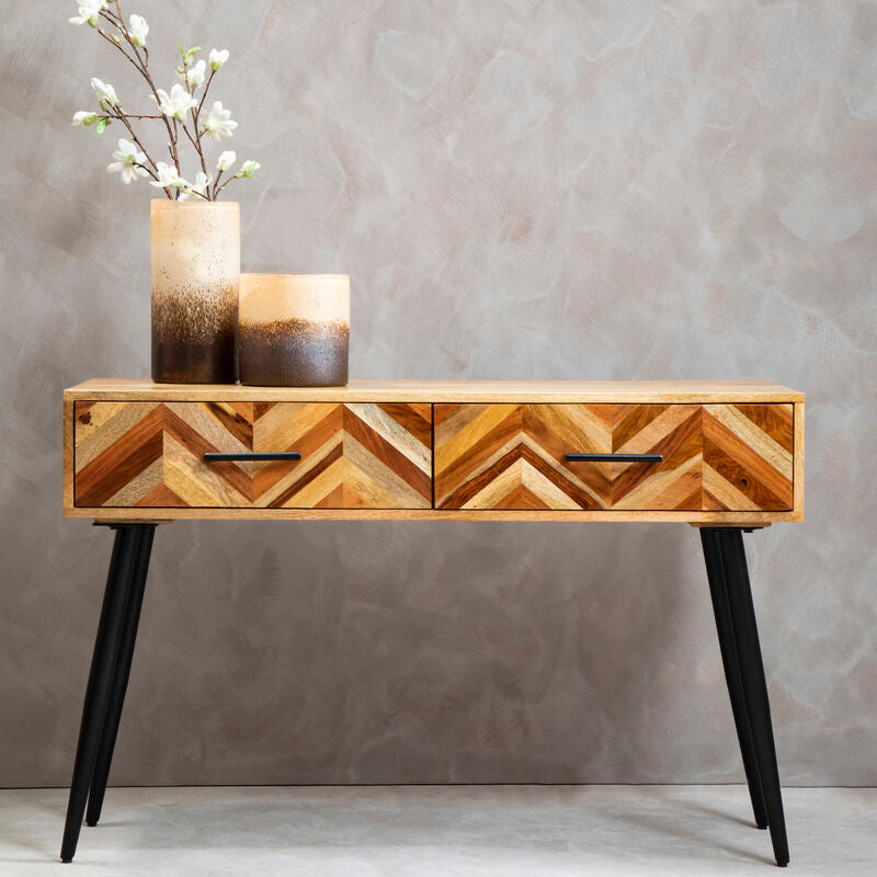 Natural Mango Wood 2-Drawer Console Table