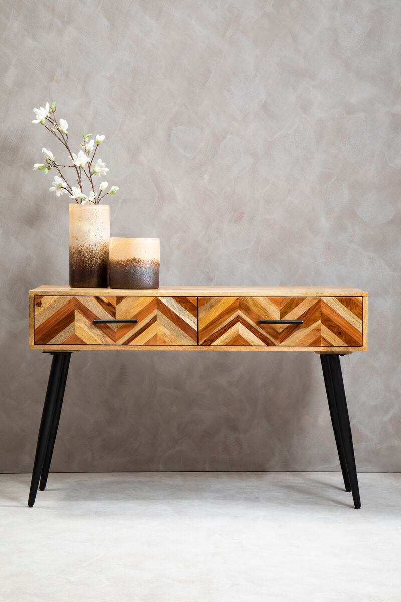 Natural Mango Wood 2-Drawer Console Table