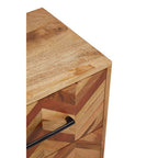 Mango Wood Two-Drawer Bedside Table with Handcrafted Chevron Front and Black Iron Legs