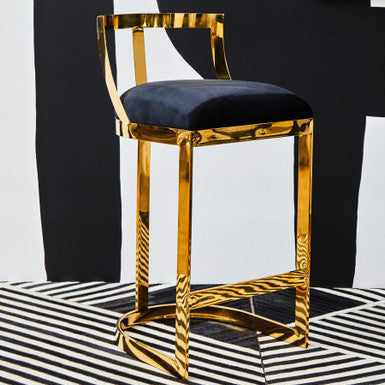 Black Velvet Bar Chair with Gold Finish Base