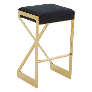 Black Velvet Bar Chair with Gold Finish Frame