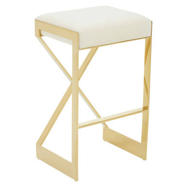 Ivory and Gold Finish Bar Stool
