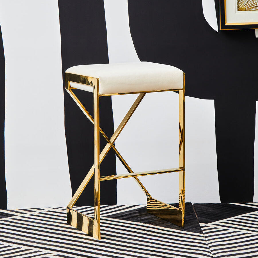 Ivory and Gold Finish Bar Stool