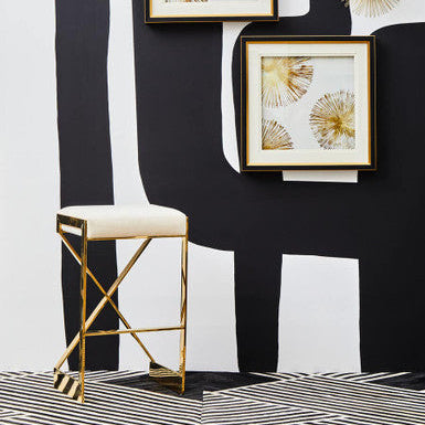 Ivory and Gold Finish Bar Stool