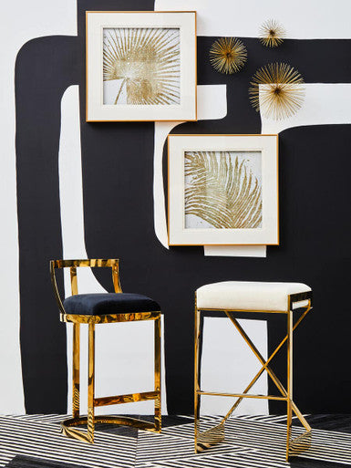 Ivory and Gold Finish Bar Stool