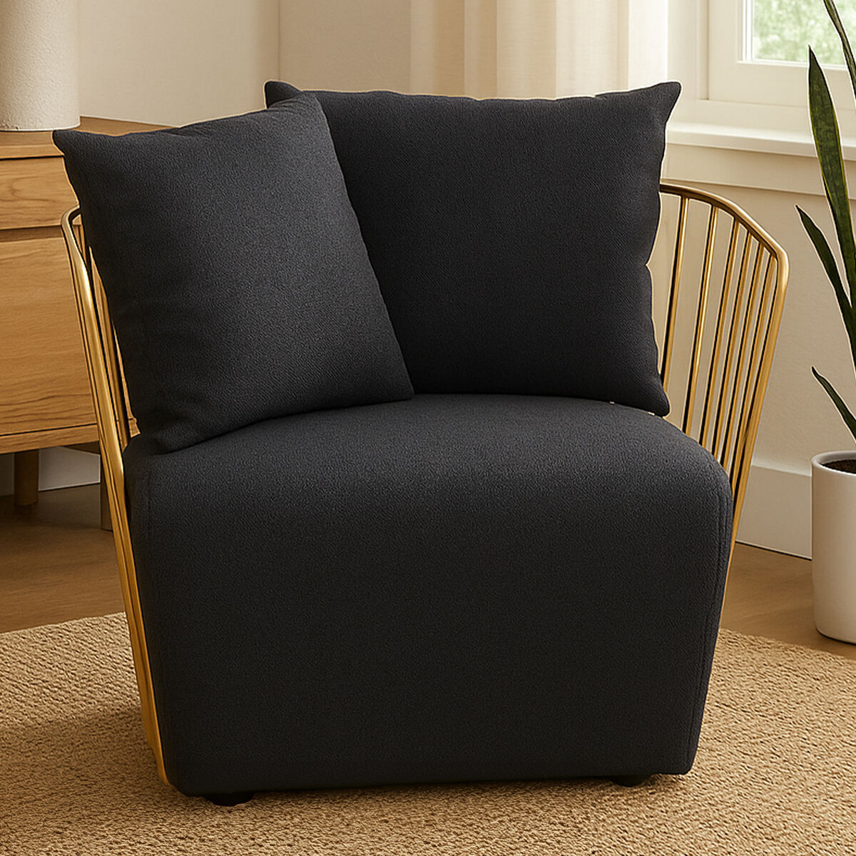 Black Fabric Chair with Gold Finish Frame